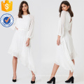 Laço branco de manga longa Assimétrica Hem Maxi Vestido de Verão Fabricação Atacado Moda Feminina Vestuário (TA0290D)